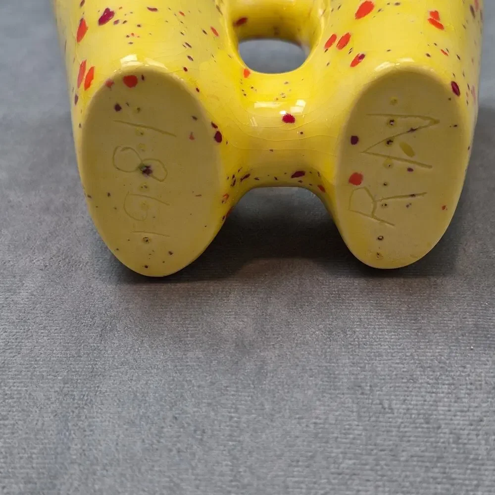 Vintage 1980s Ceramic Double Bud Vase Splatter Speckled Yellow Orange Drip Vase